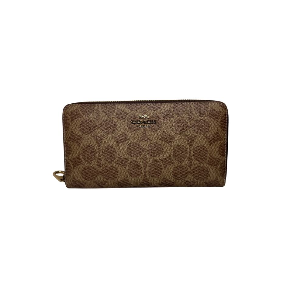 NWT Coach Long Zip Around Wallet CW778 Signature Canvas,Tan/Pink Petal